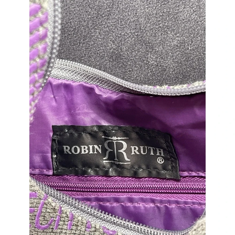 Robin Ruth Madrid Spain Canvas Hobo Shoulder Bag Travel Souvenir Gray Purple